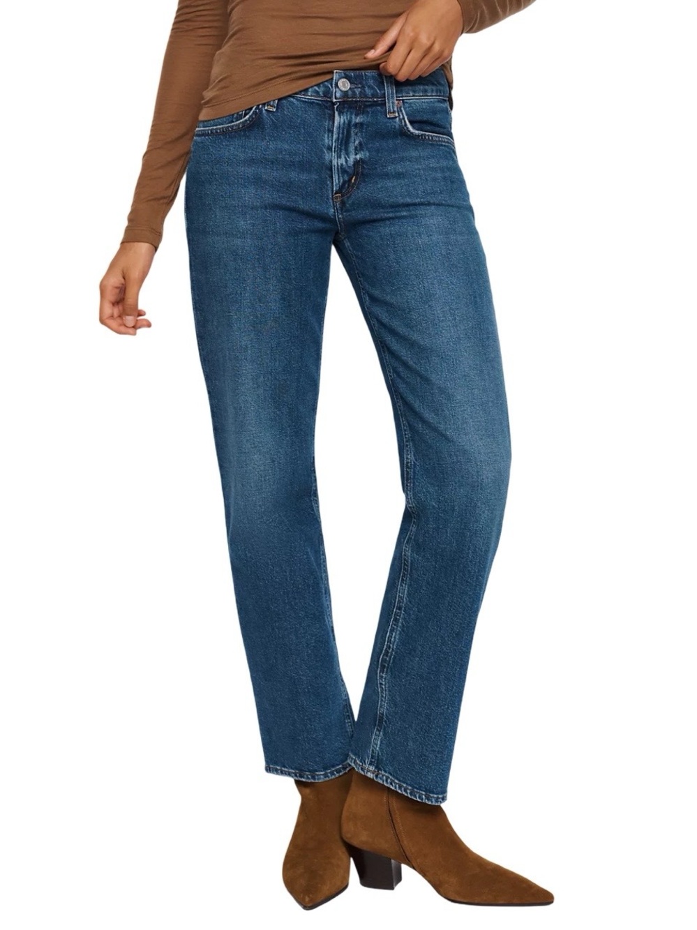 Agolde High Rise Stovepipe Straight Leg Jean Medium Blue Song Wash Size 28